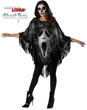Ghost Face Fringe Poncho O/S
