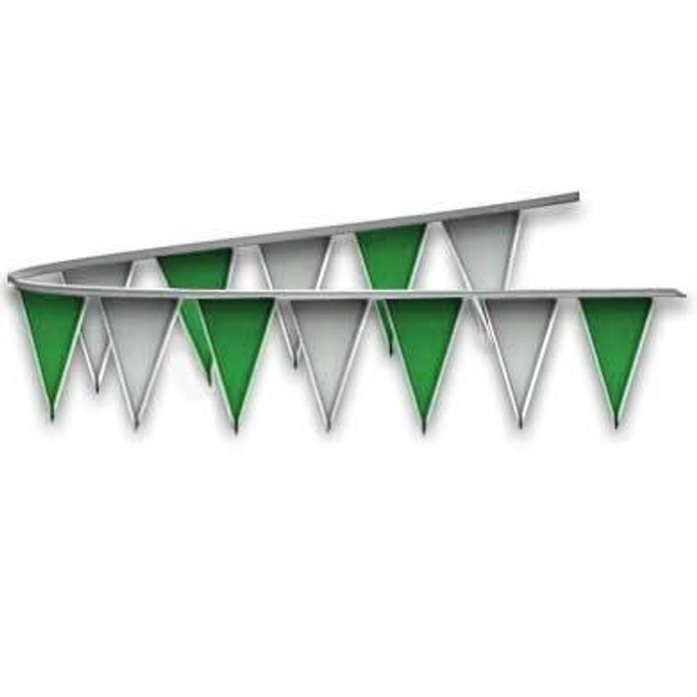 Green and Silver Metallic Triangle Pennant Flags 50 Ft.