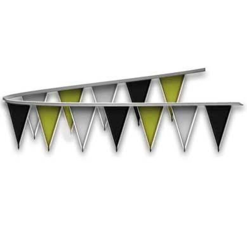 Black, Gold, and Silver Metallic Triangle Pennant Flags 50 Ft.
