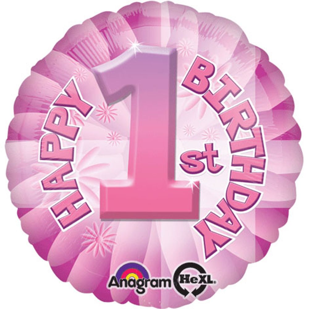 18" Baby's 1st Birthday Pink Hx