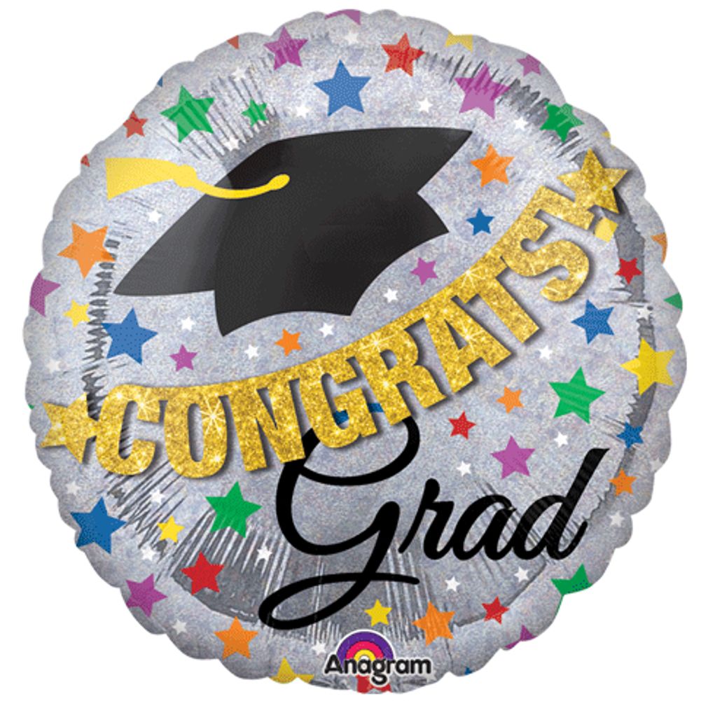 CONGRATS GRAD BANNER HOLOGRPAHIC DOO-DADS