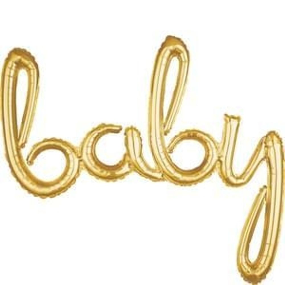 Script Phrase “Baby” Gold Foil Balloon (1ct)