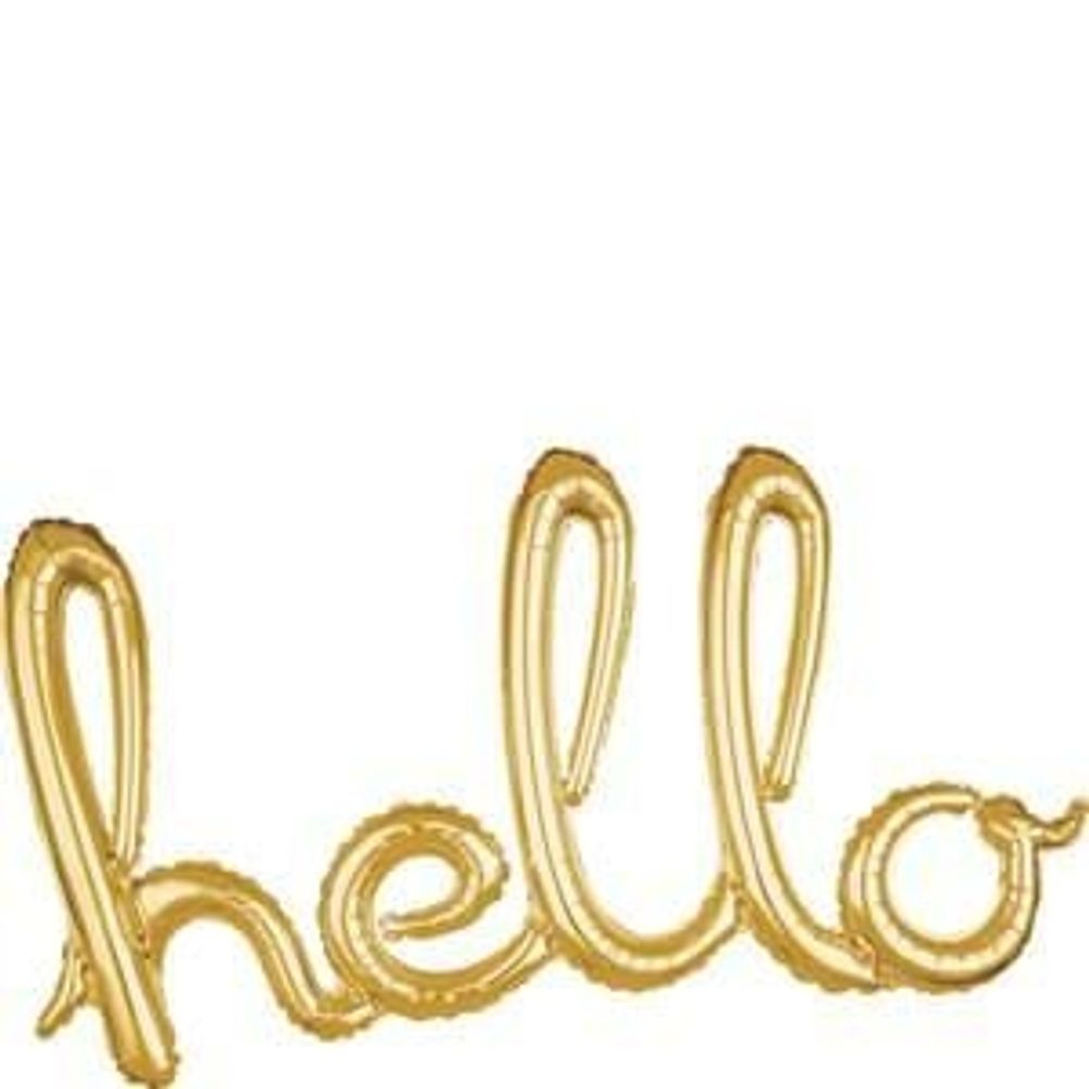 Script Phrase "Hello" Gold Foil Balloon