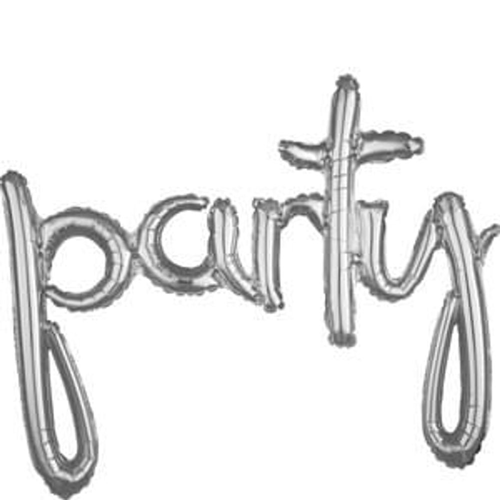 Script Phrase Ã¢â‚¬Å“PartyÃ¢â‚¬Â Silver Foil Balloon (1ct)