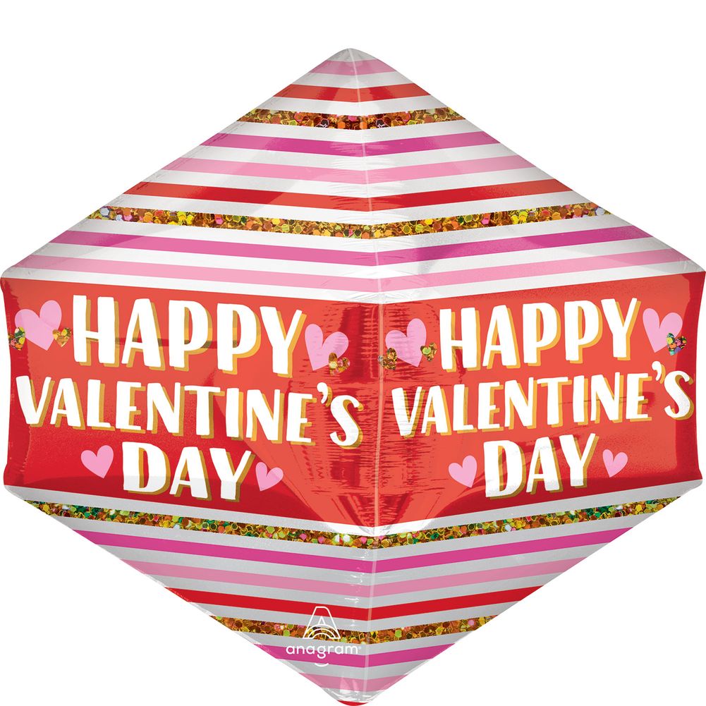 17" Stripes & Glitter Happy Valentine's Day Anglez Foil Balloon (1ct)