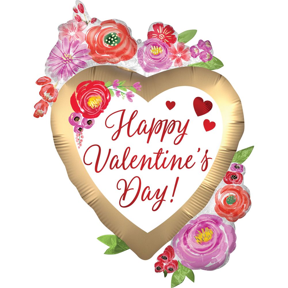 34" Satin Happy Valentine's Day Watercolor Floral Super Shape Foil Balloon (1ct)