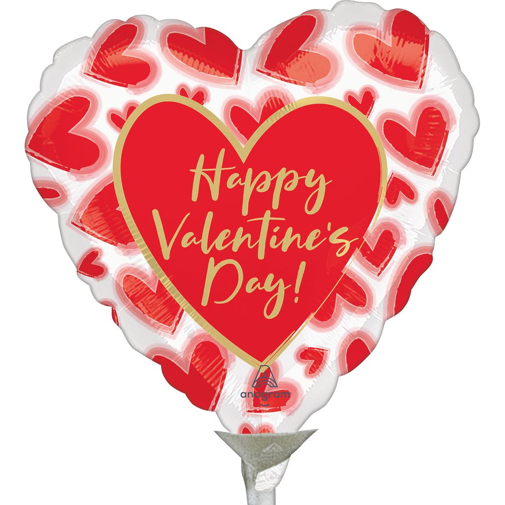 4" Happy Valentine's Day Blush Lined Hearts Micro Foil Balloon (1ct)