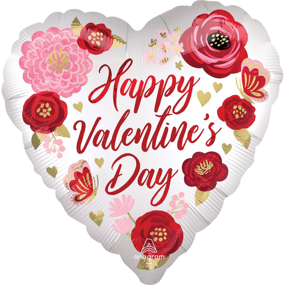 28" Happy Valentine's Day Satin Painted Flowers Jumbo Foil Balloon (1ct)