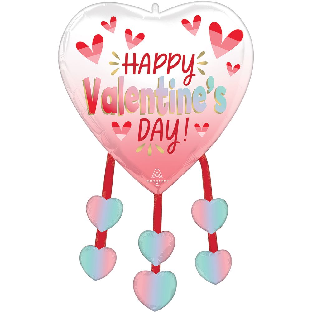 29" Happy Valentine's Day Diffused Ombre Heart Danglers Super Shape Foil Balloon (1ct)