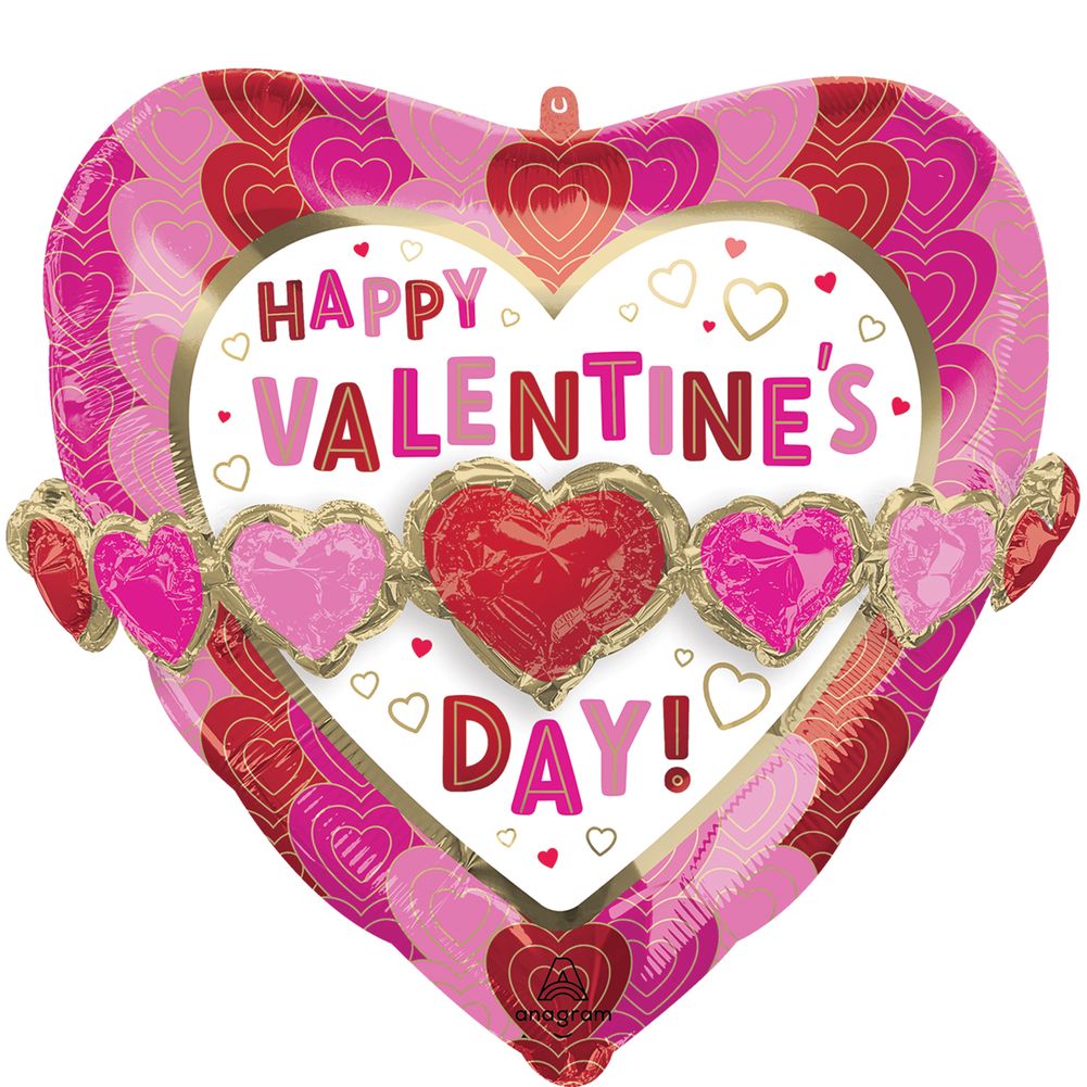 26" Happy Valentine's Day Wrapped In Hearts Multi-balloon Foil Balloon (1ct)