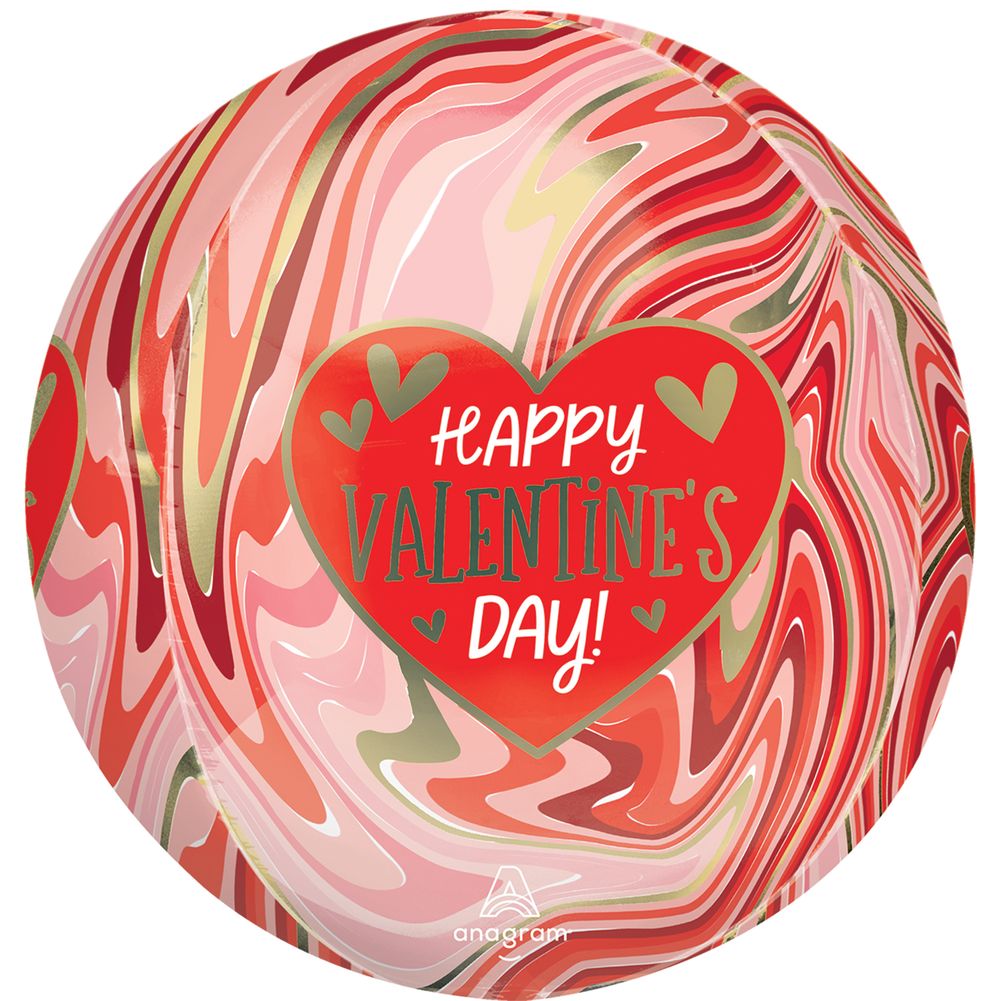 15" Happy Valentine's Day Twisty Marble Orbz Foil Balloon (1ct)