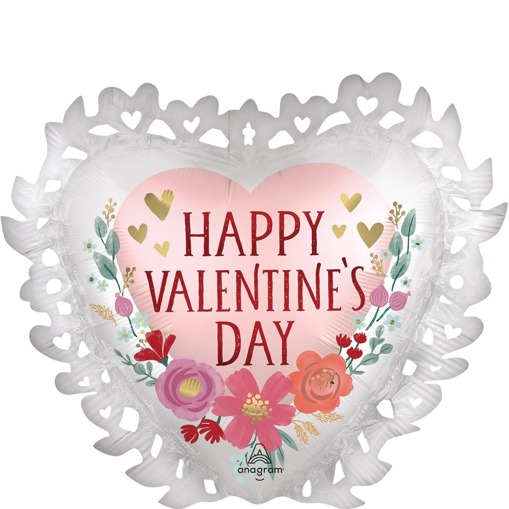23" Happy Valentine's Day Satin Romantic Flowers Intricates Foil Balloon (1ct)