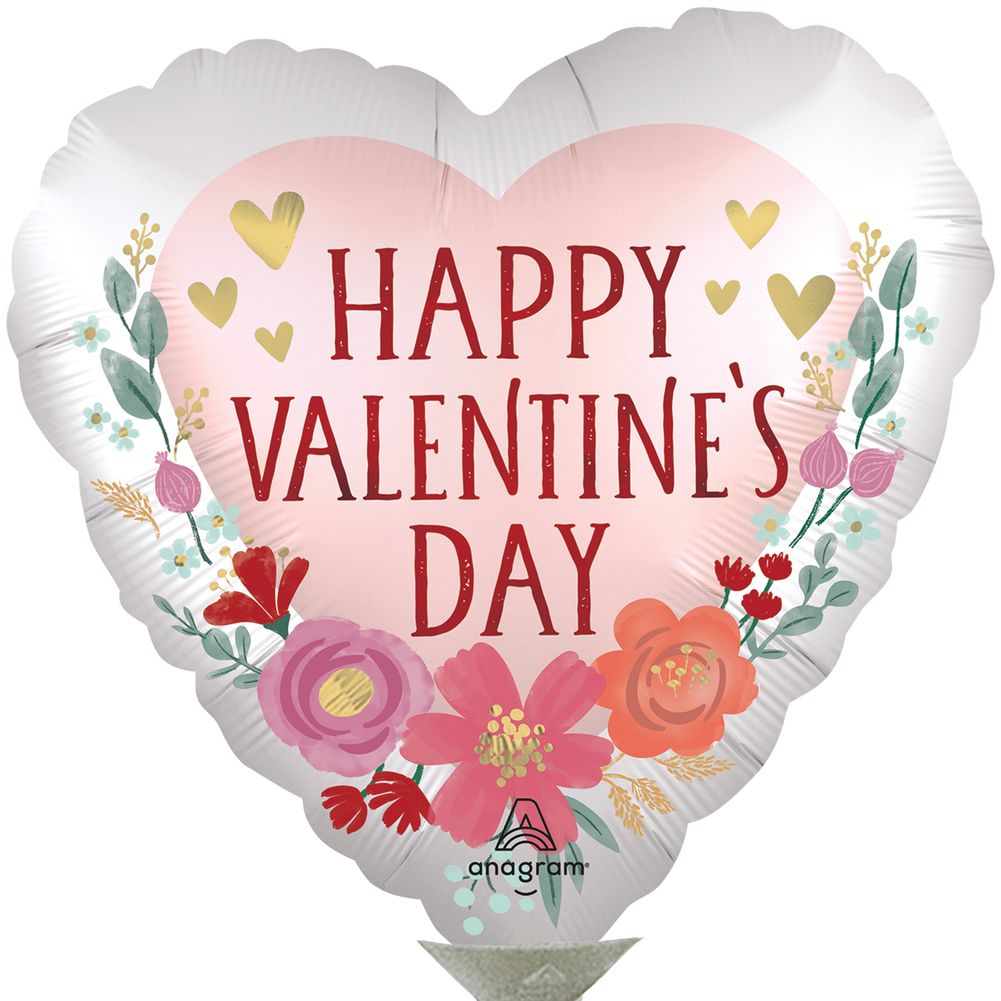 9" Happy Valentine's Day Satin Romantic Flowers Mini Foil Balloon (1ct)