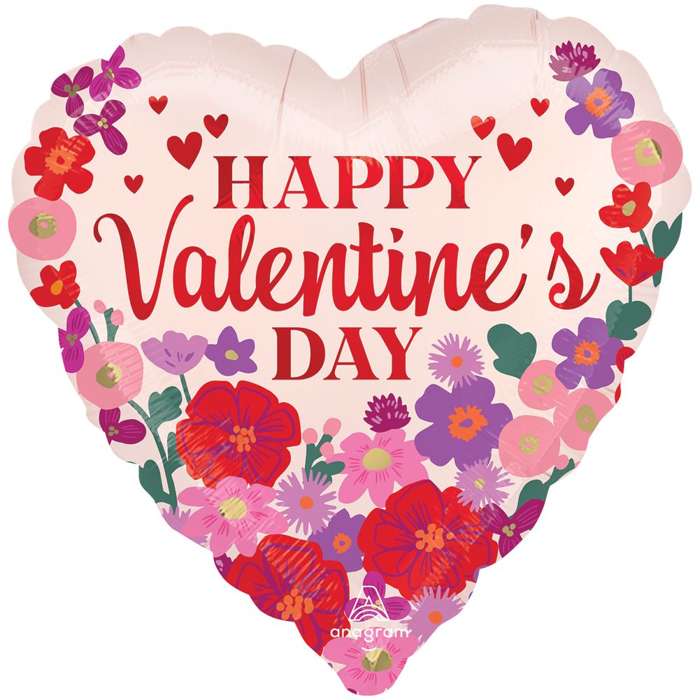 18" Happy Valentine's Day Floral Bright Chintz Satin Foil Balloon (1ct)