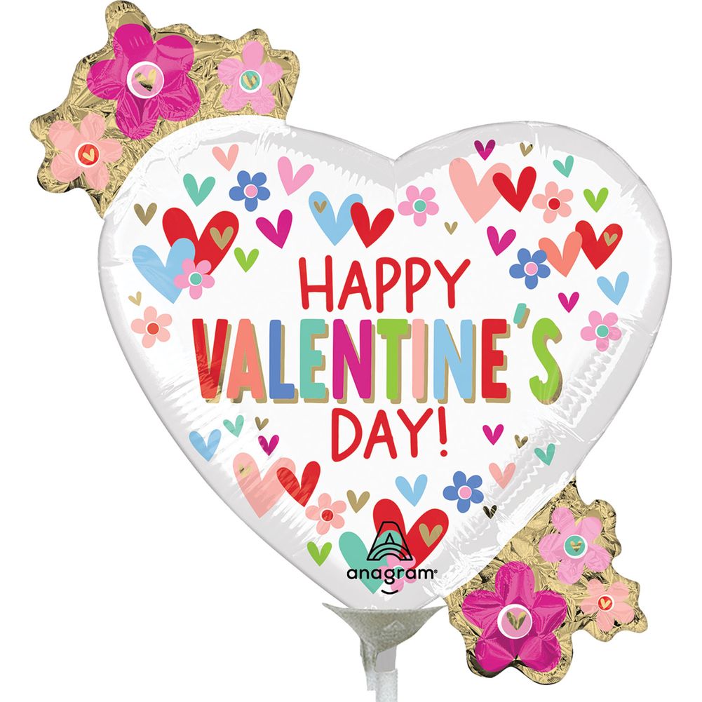 9" Valentine Hearts & Daisies Mini Shape Foil Balloon (1ct)