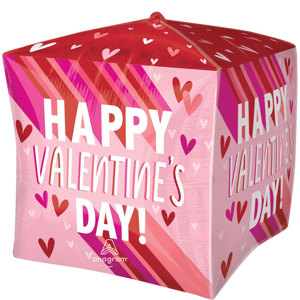 15" Valentine Stripes On Stripes Ultra Shape Cubez Foil Balloon (1ct)