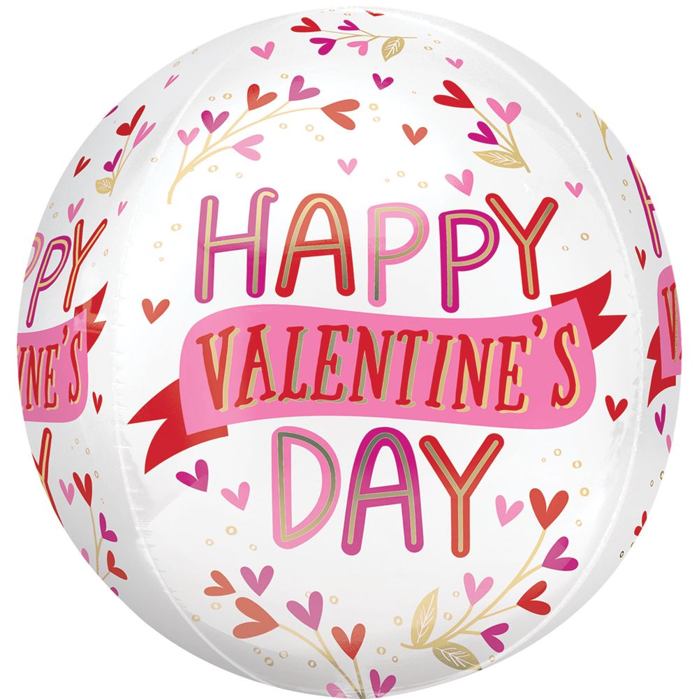 15" Happy Valentine's Day Botanical Traces Orbz Foil Balloon (1ct)