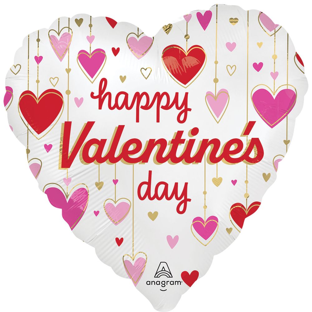 18" Happy Valentine's Day Satin Dangling Hearts Satin Foil Balloon (1ct)