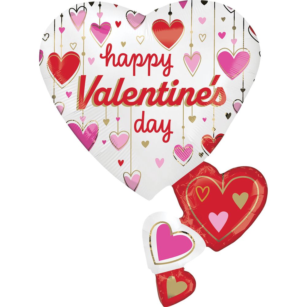 29" Happy Valentine's Day Satin Dangling Hearts Super Shape Foil Balloon (1ct)