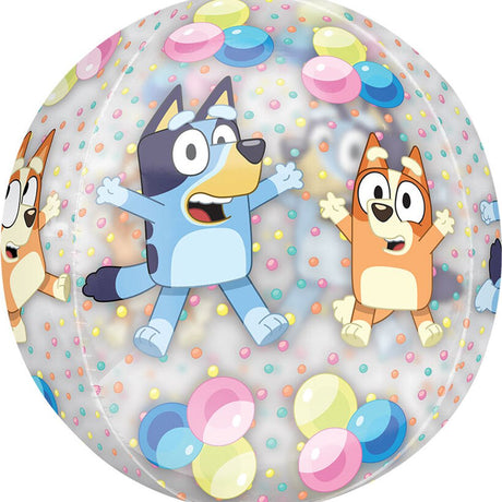 16" Bluey and Bingo Orbz balloon, a fun addition to any child's birthday party featuring Bluey and Bingo characters in vibrant colors.