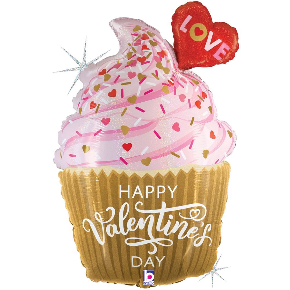 31" Valentine Golden Cupcake Shape Foil Balloon (1ct)