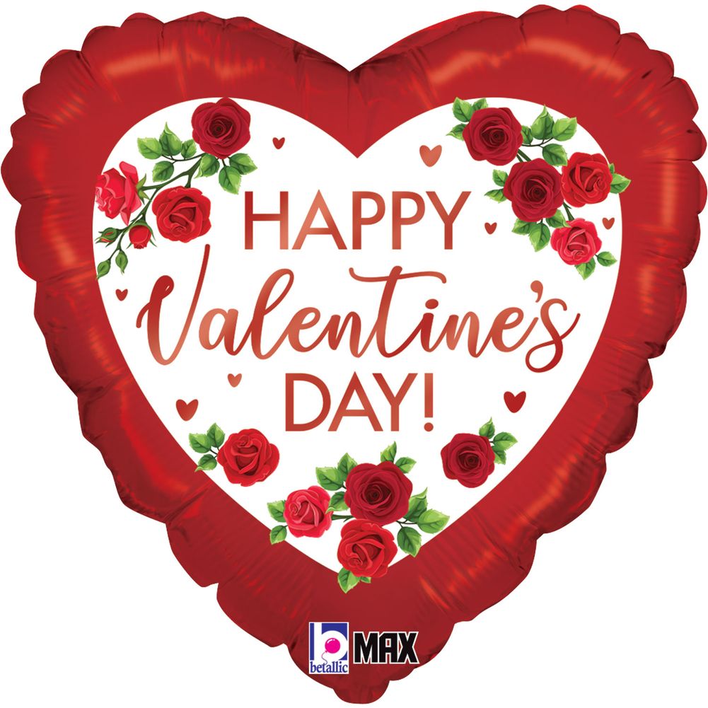 18" Satin Red Roses Valentine Max Float Heart Foil Balloon (1ct)