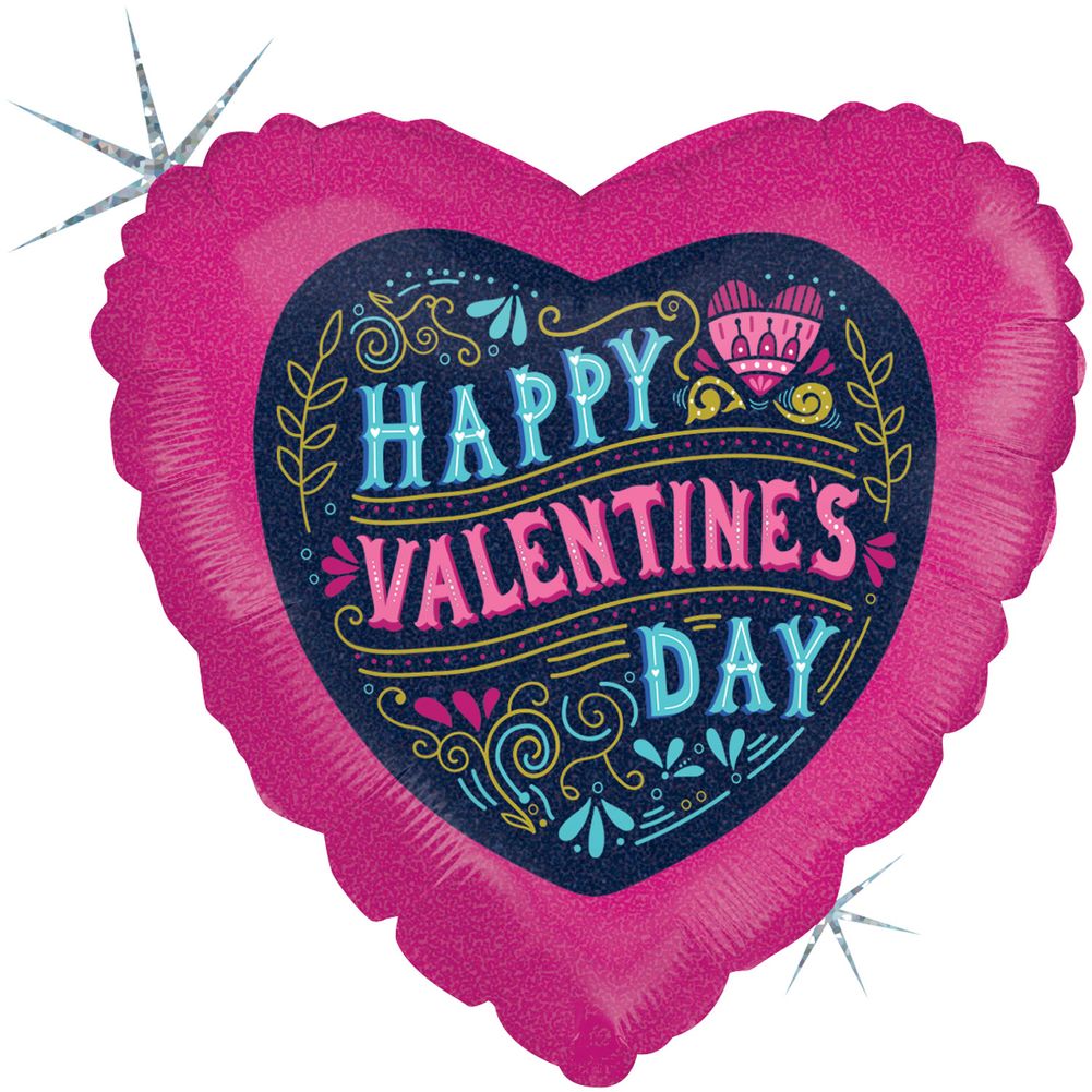 18" Vintage Valentine Glitter Holographic Heart Foil Balloon (1ct)