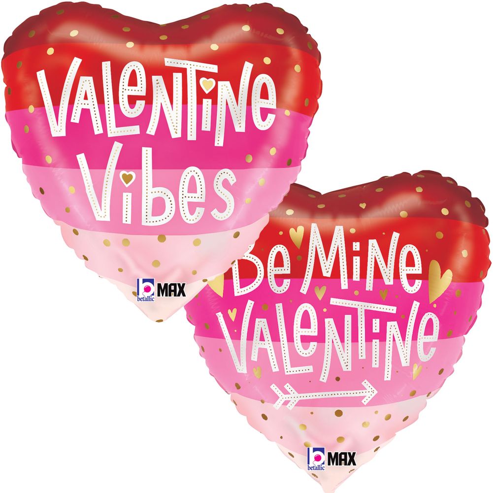 18" Satin Stripes Valentine Vibes Max Float Heart Foil Balloon (1ct)