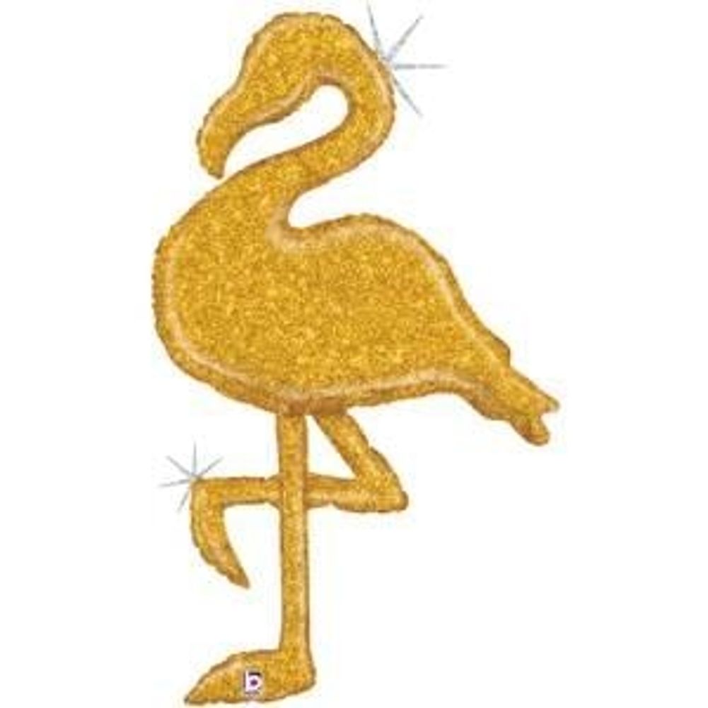 Gold Glitter Flamingo Holographic Foil Super Shape Balloon (1ct)