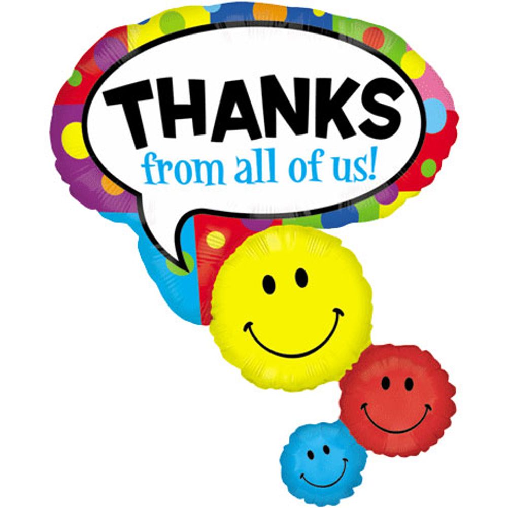 Thanks From All Of Us Smiley Helium Shape