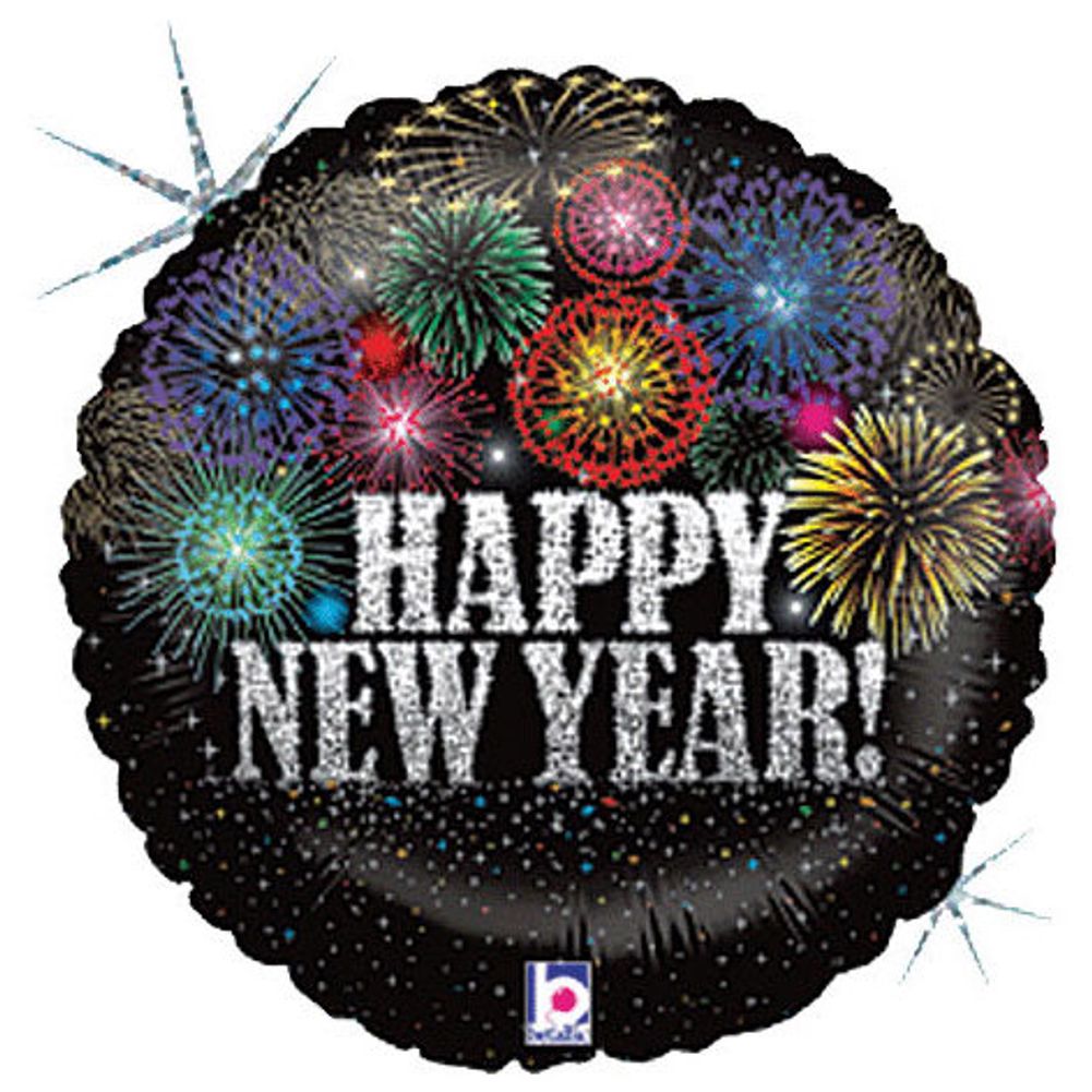 18" Fireworks New Year Holographic Foil Balloon