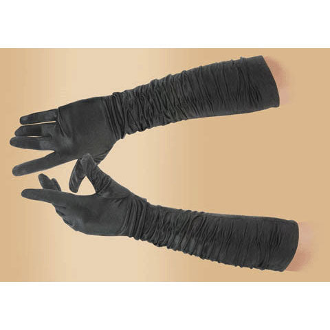 Black Satin Gloves With Gather 18"