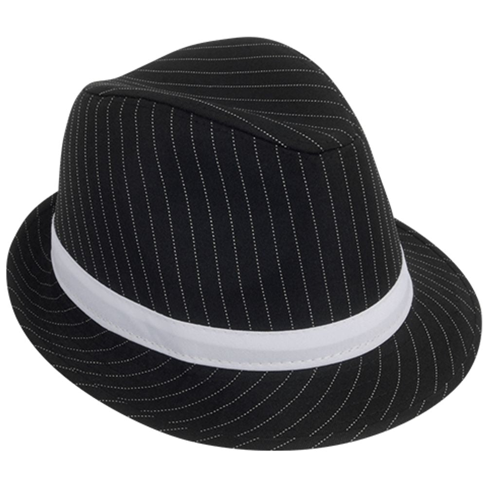 Black with White Stripes Gangster Fedora (1ct)