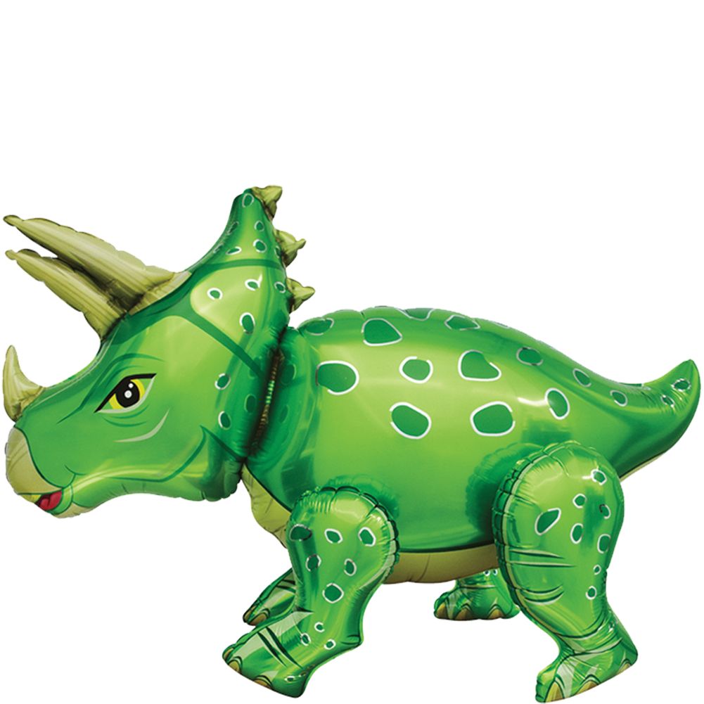 Playful Triceratops Dinosaur Green 4D Button Air Inflate Foil Balloon (1ct)