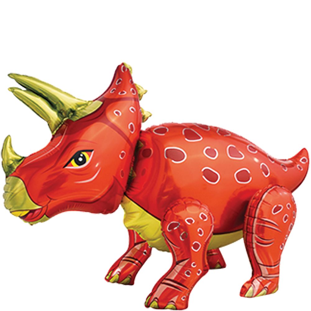 Playful Triceratops Dinosaur Red 4D Button Air Inflate Foil Balloon (1ct)