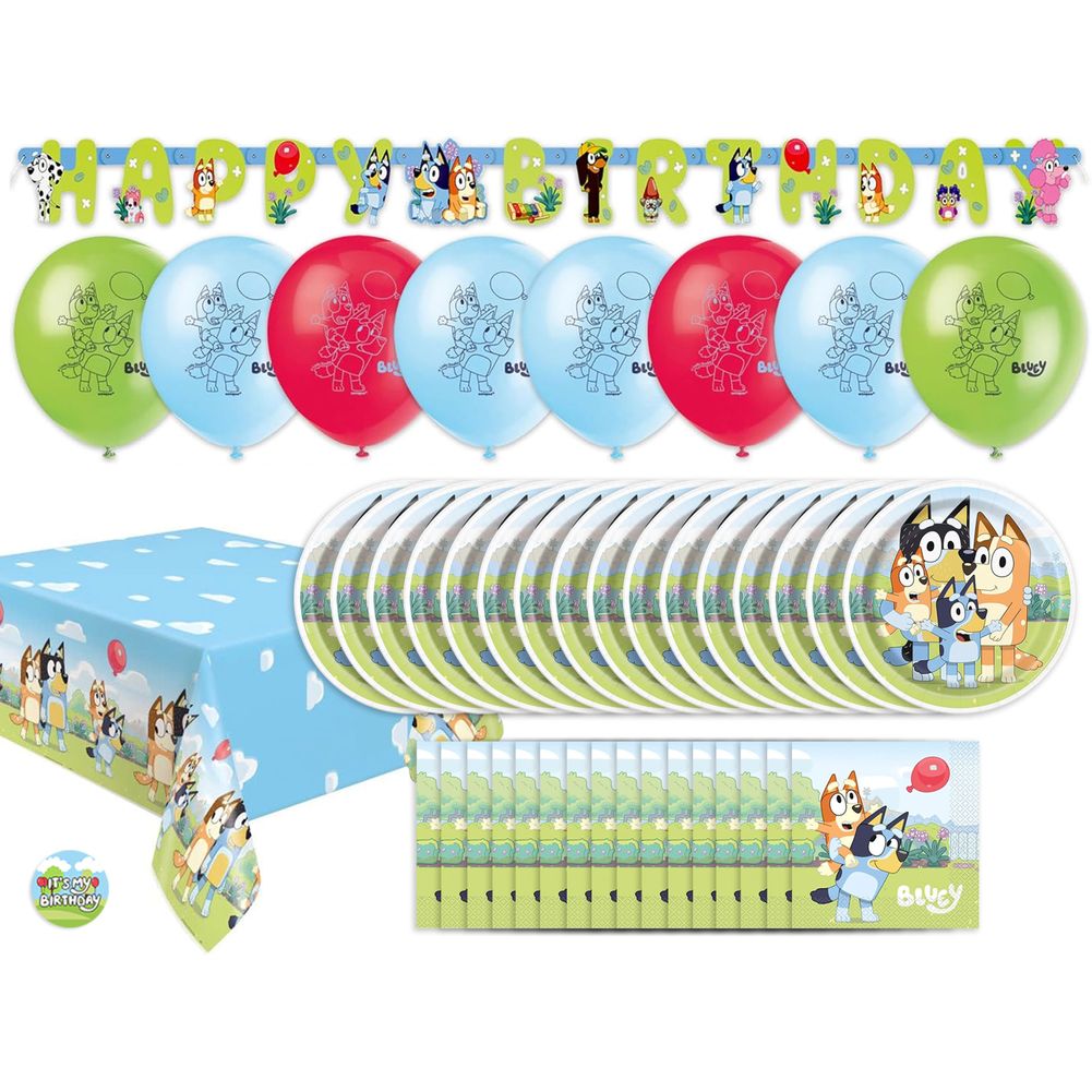 Bluey Deluxe Pizza Party Tableware Kit (for 16 Guests)