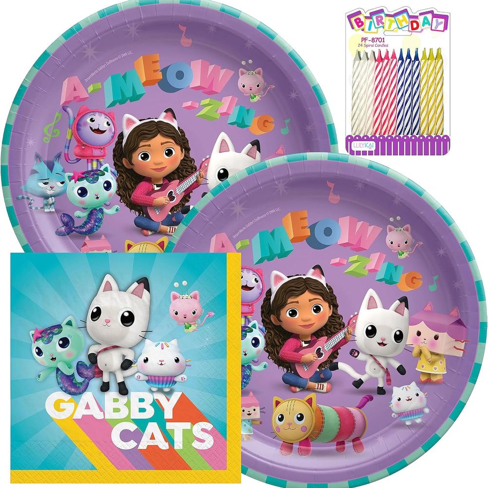 Gabby's Dollhouse Tableware Party Kit for Pizza (16 Guests)