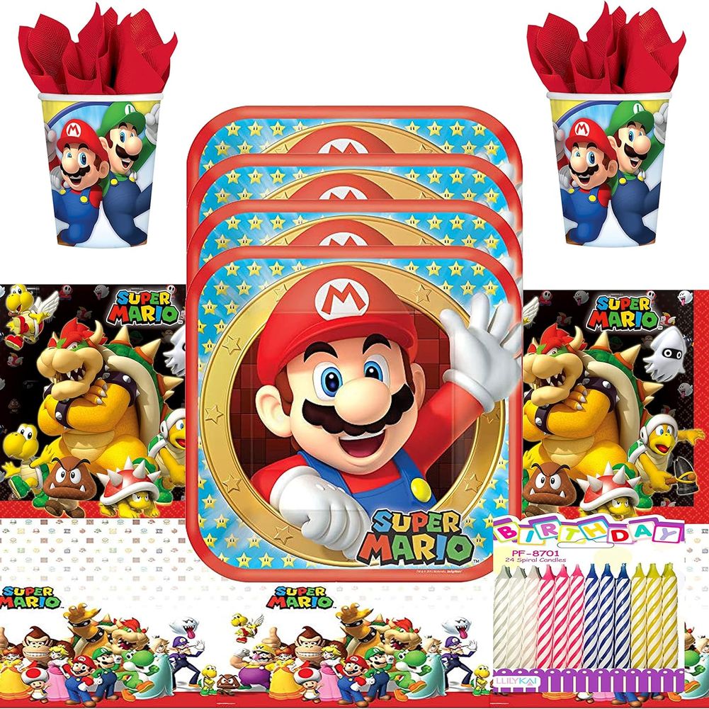 Super Mario Deluxe Tableware Party Kit for Pizza (16 Guests)