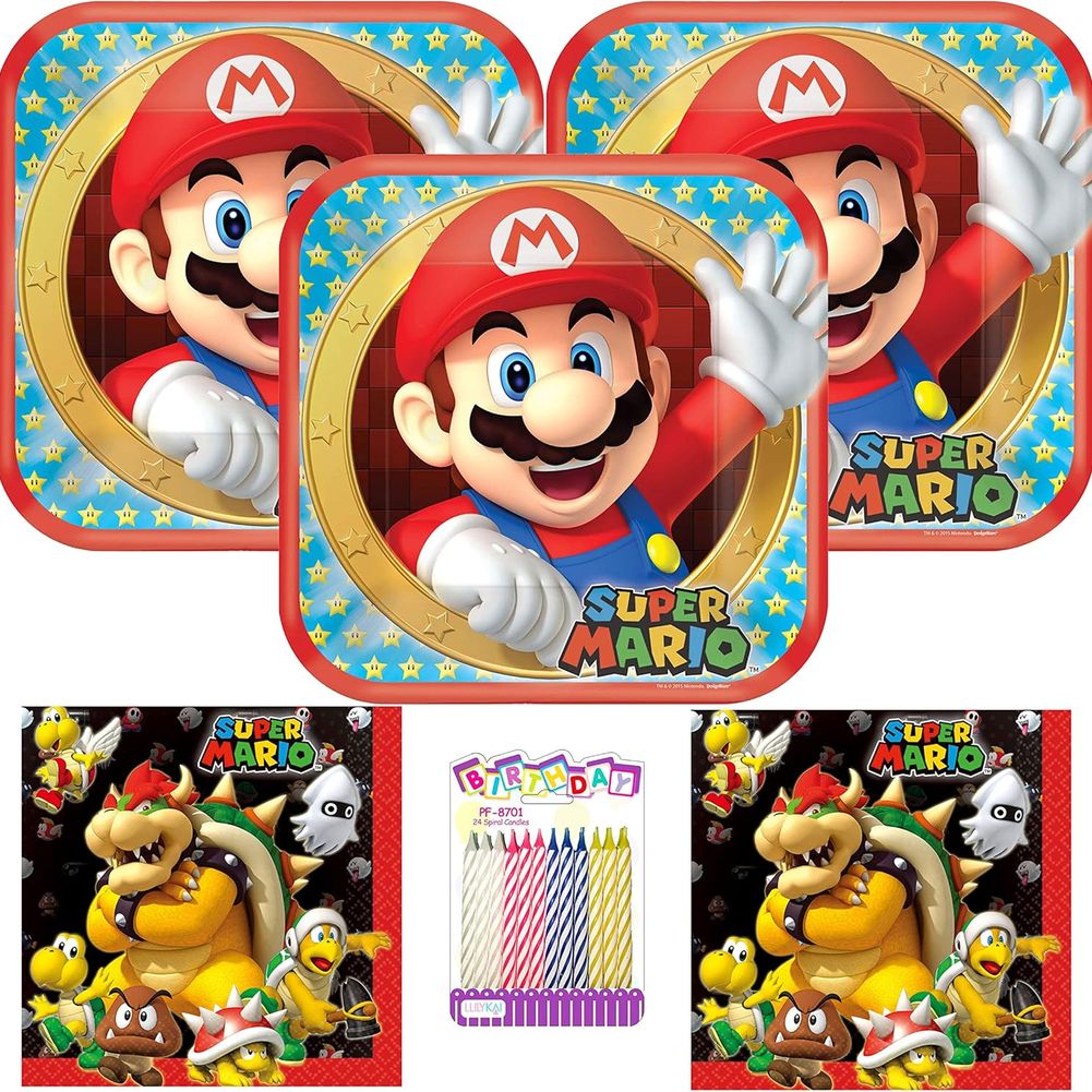 Super Mario Brothers Tableware Party Kit for Pizza (16 Guests)