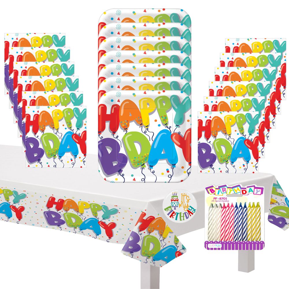 Birthday Balloons Deluxe Tableware Party Kit for Pizza (16 Guests)