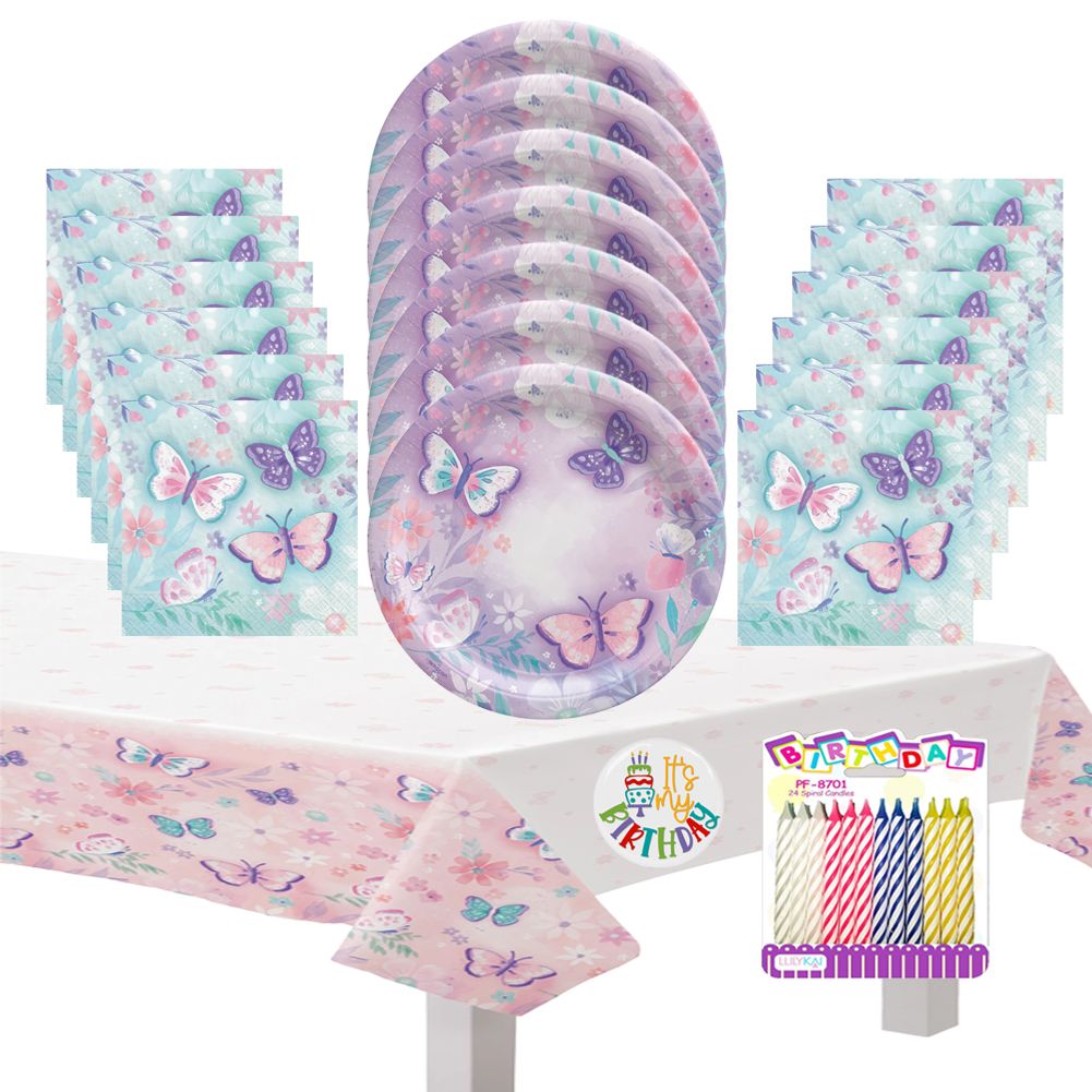 Fluttering Butterflies Deluxe Tableware Party Kit for Pizza (16 Guests)