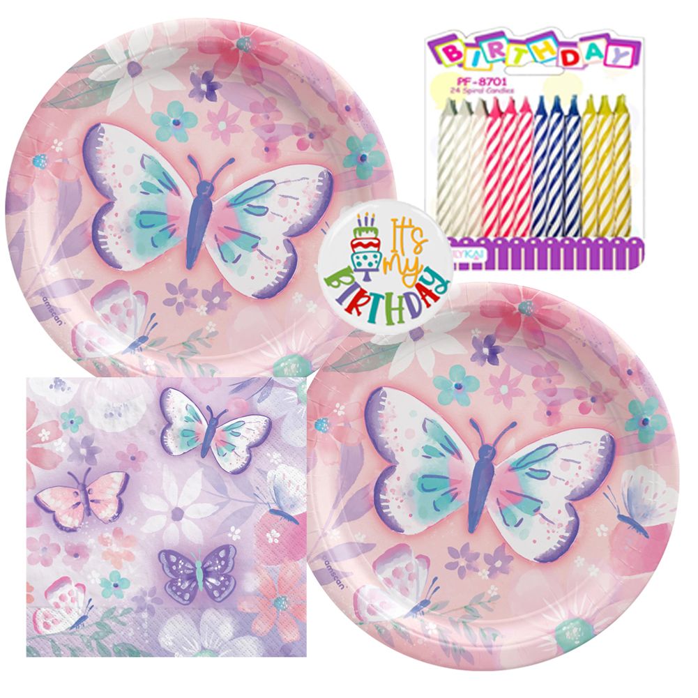 Fluttering Butterflies Tableware Party Kit for Cake (16 Guests)