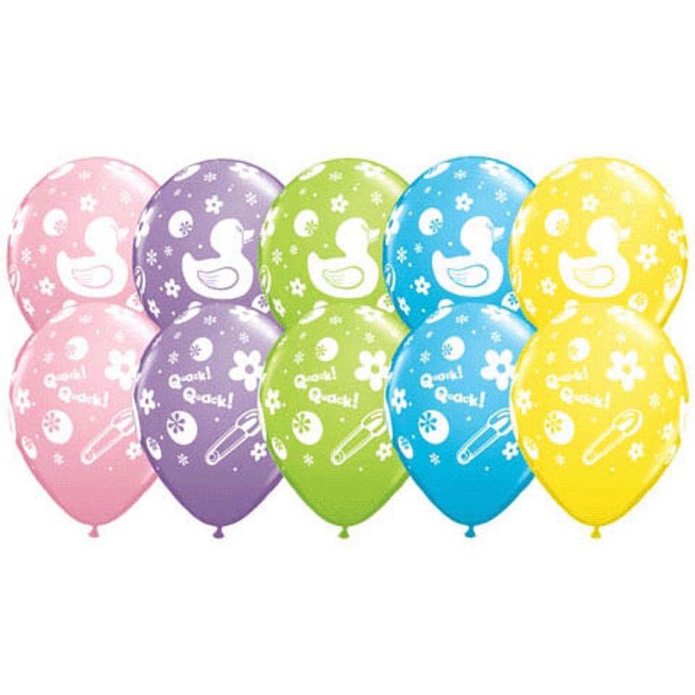 11" Rubber Duckie Around Latex Balloons (12 per package)