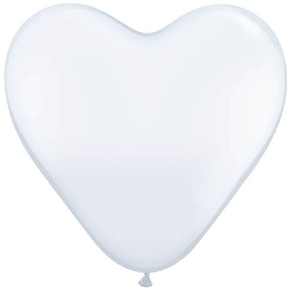 Qualatex 15" White Heart Latex Balloons (50ct)