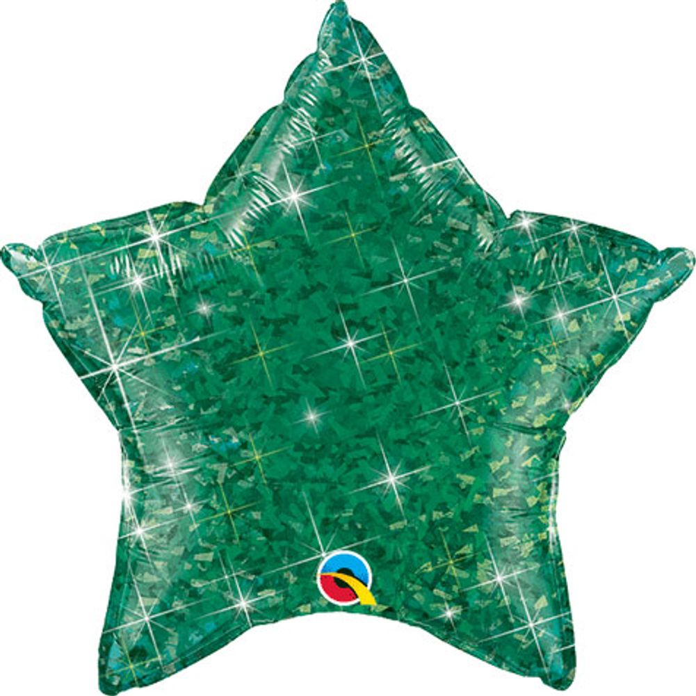 20" Holographic Green Star Foil Balloon