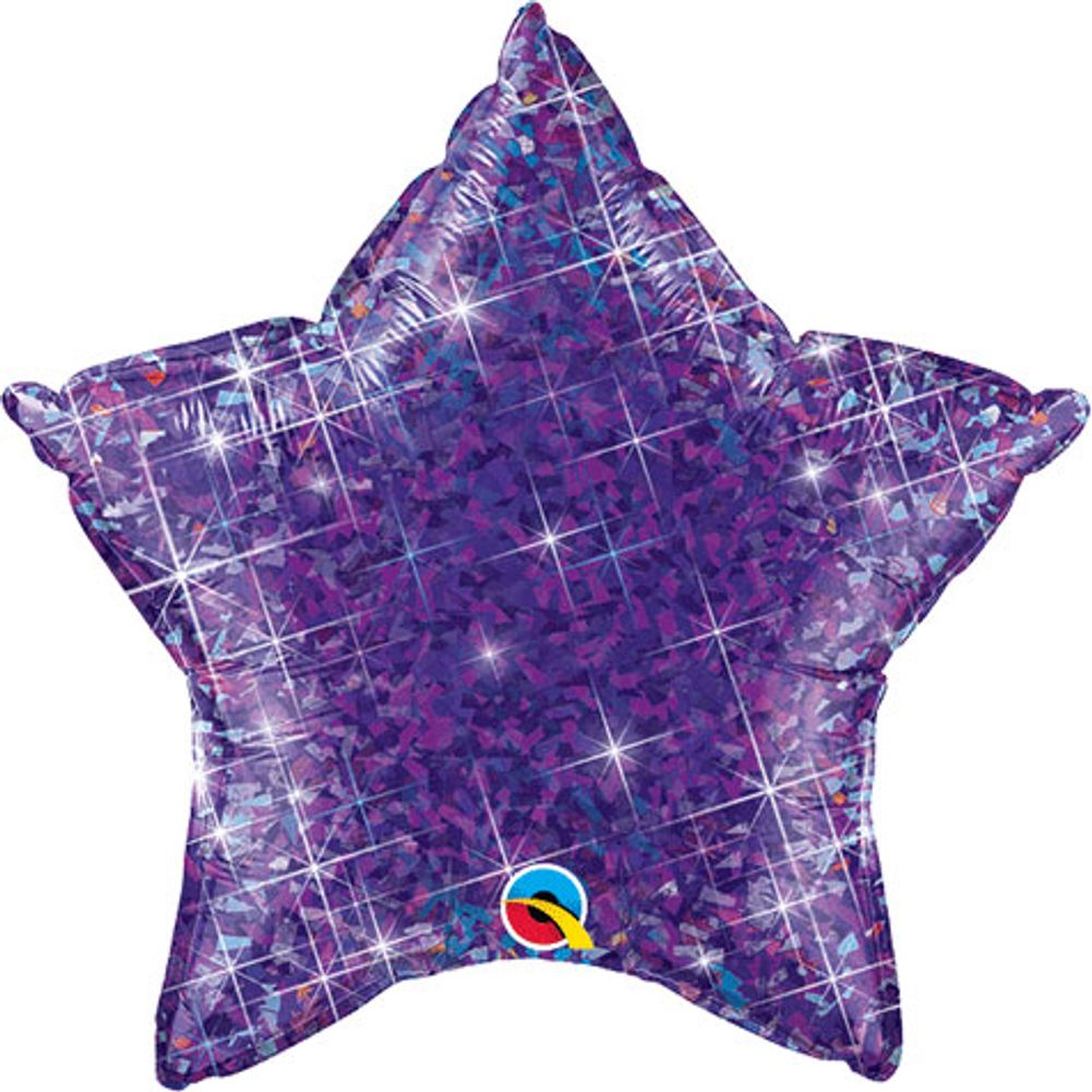 20" Holographic Purple Star Foil Balloons