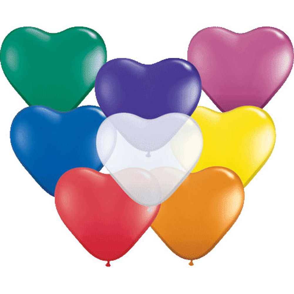Qualatex 6" Assorted Jewel Tone Hearts Latex Balloons (100ct)