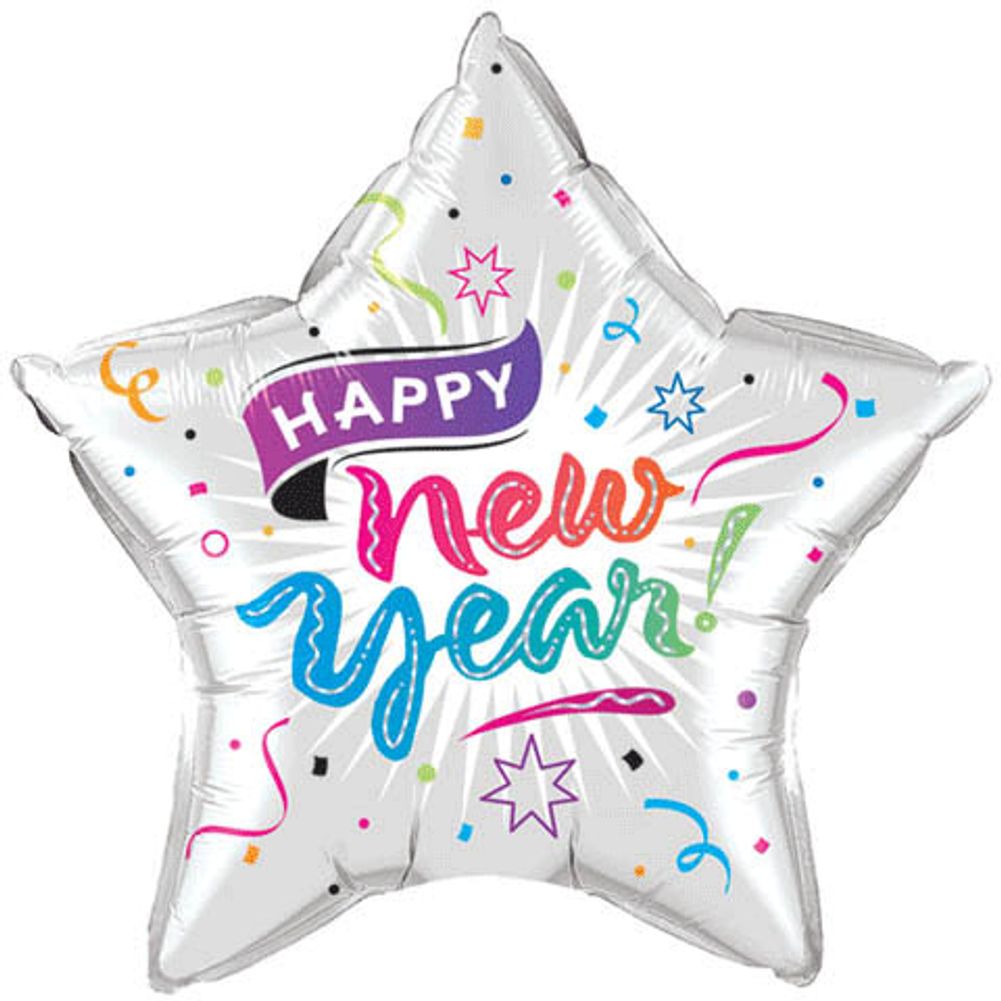 20" New Year Confetti & Stars Star Shape
