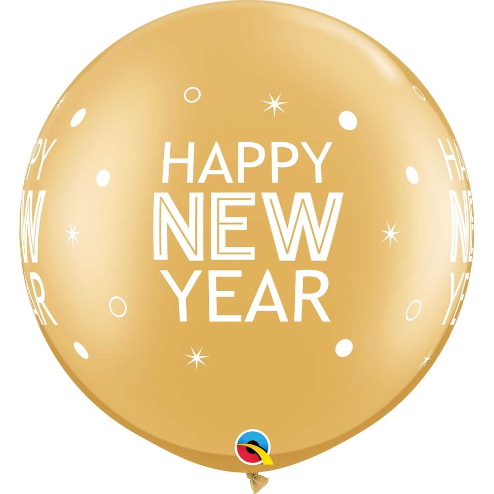 30" New Year Sparkles & Dots Metallic Gold Balloons (2ct)