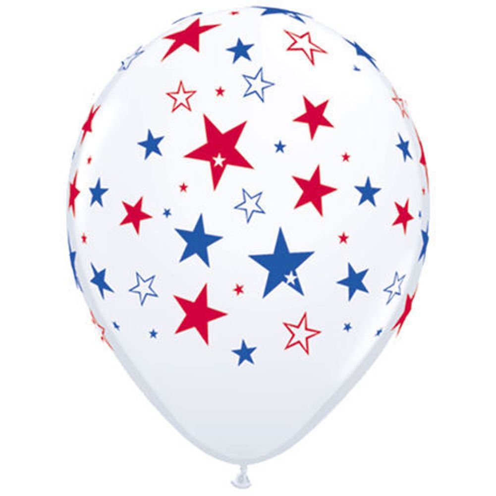 Qualatex 16" Red & Blue Stars Around Latex Balloons (50ct)